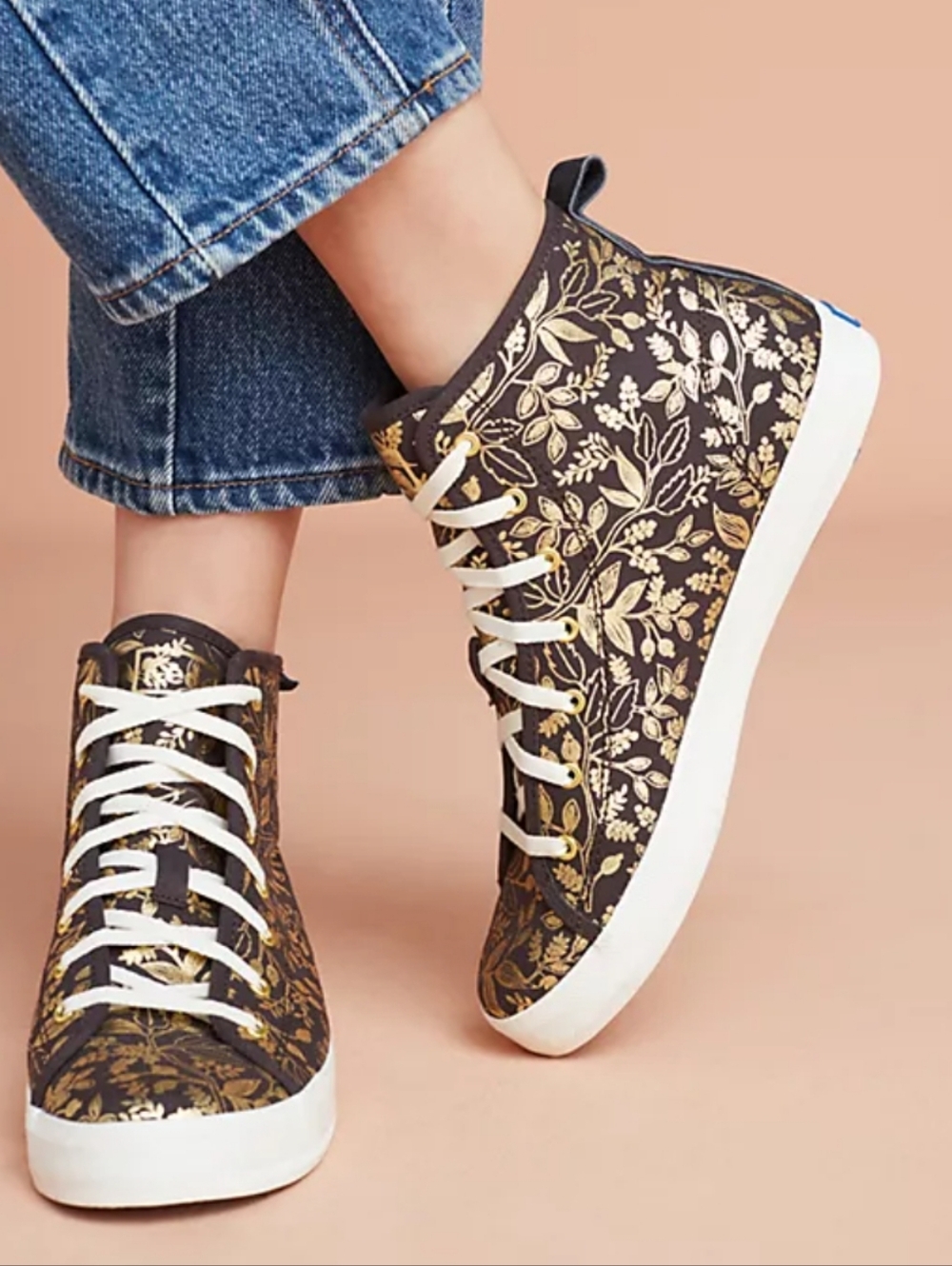 Keds X Rifle Paper Co. Gold Foil Garden Print Hi Top Canvas Sneakers